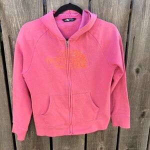 Girl's North Face Pink Logo Full-Zip Hoodie L Cotton Pocket Outdoors Climb Camp